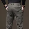 Mensbyxor Autumn Winter High Quality Men Elastic midja Slim Thick Coffee Twill Brand Cargo Byxor Male Plus Size 2838 231212