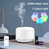 Difusores de óleos essenciais 500ml Aroma Difusor Ultrasonic Air Umidificador Cool Mist Maker Fogger Led Oil 7 Color Lamp Controle Remoto Home Difusor 231212