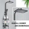 Bathroom Shower Heads Black Brass Faucet Set Rainfall Bathtub Tap With Shelf 4 Functions Height Adjust Mixer Crane Fast Delivey 231212