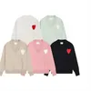 Amis Cardigan Amisweater Pull Fashion Mens 디자이너 Amishirts Knitted Sweater 자수 Heart inficel folor love v Long Sleeve Knit Jumper France