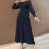 Ethnic Clothing Ramadan Saudi Arabia Solid Muslim Women's Long Sleeve O-neck Button Sun Dress Holiday Elegant Casual Islamic Dubai Robe