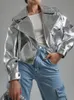 Giacche da donna Elegante giacca in pelle corta con risvolto solido a maniche lunghe Moda Casual Cardigan Cappotto Donna Autunno Outwear 231212