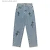 Männer Jeans Breite Bein Cargo Hosen Streetwear Baggy Männer Jeans Frühling Denim Hosen Stern Muster Zipper Fly Gerade Männliche Jeans marke Kleidung Q231212