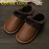 Slippers FONGIMIC Mannen Slippers Zwart Herfst PU Lederen Slippers Warme Indoor Slipper Waterdichte Thuis Schoenen Mannen Warme Lederen Slippers 231212