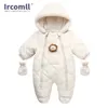 Rompers Ircomll Hight Quality born Baby Winter Clothes Snowsuit Warm Fleece Hooded Romper Cartoon Lion Jumpsuit Toddler Kid Outfits 231212