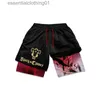 Mäns shorts anime gym shorts män kvinnor svart klöver tryck 2 i 1 snabba torr löpning byxor som sommar fitness andningsbara dubbla däck shorts l231212