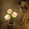 Tischlampen Led Tulpe Blumentopf Lampe Rosa Zimmer Dekor Simulation Keramik Atmosphäre Nachtlicht Hause Dekorative OrnamenteTable210l