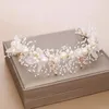 Hair Clips Sweet Crystal Bridal Flower Faux Pearl Handmade Leaves Headband Wedding Band Children Accessories XH