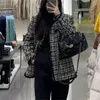 Women's Jackets Elegant Plus Size S-4xl Tweed Plaid Jackets Korean Fashion O-neck Single Breasted Big Pocket Coats Streetwear Women Casual Tops 231211