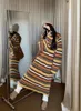 Casual Dresses Korobov Lazy Striped Knitwears Dress Women Clothing Winter Over-Knee Long Hooded Loose Design Långärmad kjol