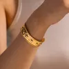 Manchet Rvs Textuur Chunky Snake Chain Armband 18 k Vergulde Brede Bangle Mode-sieraden Vrouwen Gift 231212