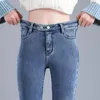 Jeans da donna invernali in velluto spesso da donna a vita alta skinny semplici in pile caldo slim fit elasticizzato pantaloni a matita in denim casual da donna neri