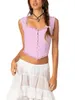 Women's Tanks Women Y2k Lace Trim Tank Crop Tops Low Cut Button Down Open Back Fairy Cami Going Out