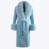 Women's Jackets CX-G-T-68C Women Winter Loose Design Real Fur Collar Hooded Wool Coat With Belt