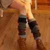 女性靴下冬の分厚いねじれケーブルニット日本のトリプルカラーブロックステッチブーツカフカフカバーフェイクウールウォーム37JB