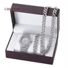 Orologio CHUHAN 3 pezzi set Hip Hop Cuba Catene Collana ghiacciata Set Moda lusso diamante intarsiato cinturino in acciaio braccialetto orologio al quarzo J254P