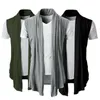 Herrjackor män tål trendig ren färg öppen söm Cardigan Vest Spring Autumn Jacket Pleated Streetwear