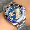 Armbandsur Tandorio 40mm Blue Dial Red GMT Sapphire Glass Full lysande Watch Japan NH34 NH34A Mekanisk automatisk herr