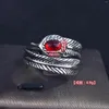 Klaster Pierścienie Nowoczesne vintage dla kobiet retro punk pióro czerwone kamienne oko liść otwarty pierścień mody biżuteria biżuteria