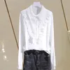 Women's Blouses Cotton Women White Shirts Autumn 2023 Turn-Down Lace Hollow Out Elegant Office Lady Buttoming Blouse Outwear Tops