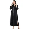 Ethnische Kleidung Arabische Dubai-Kaftan-Damen-Robe Langarm-Kapuzen-Split-Kleid V-Ausschnitt Islam Eid Abaya Weibliche muslimische Applikation Djellaba