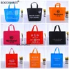 Party Favor Gift Wrap 100pcs Custom Printed Eco Reusable Nonwoven Fabric Bag Large Foldable Black Non woven Shopping for Travel Grocery 231212