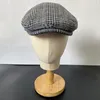 Basker grå pläd ull kvinnor mens mvgröna mössa kål förare hatt höst vinter platt hattar vintage gatsby basker 33