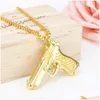 Pendant Necklaces Pendant Necklaces Hip Hop Cool Pistol Necklace Charm Golden Subhine Gun For Women Men Girl Fashion Jewelry Collar Dr Dhd8D