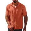 Chemises décontractées pour hommes Été Hommes Vêtements Couleur Solide Mode Bulle Plaid Chemise Lin Boutonné Manches Courtes Plage Hommes