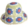 Bérets Boho Tricoté À La Main Fleurs Chapeau De Pêcheur Floral Patchwork Seau Pour Le Camping