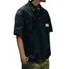 Chemises décontractées pour hommes Vêtements pour hommes 2023 Summer Cargo Chemise à manches courtes Marque de mode japonaise Lâche Grande taille T-shirt noir