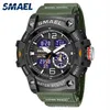 Smael Dual Time Men Watches 50m vattentäta militära klockor för Male 8007 Chock Resisitant Sport Watches Gifts Wtach 220421313G