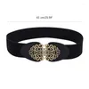 Riemen Vrouwen Rekbare Taille Riem Elegante Brede Corset Universele Elastisch Touw Decoratief Met Holle Bloemen Gesp F0T5