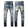 Amirs Jeans-Designer, Herrenjeans, lila Jeans, High Street Hole Star Patch, Herren-Damen-Hose mit Sternstickerei, Stretch-Slim-Fit-Hose, IBGRPurpurfarbene Jeans