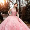 Różowa ukochana księżniczka suknia balowa z koralikami kwiatów 3D sukienki Quinceanera Słodka 15 16 urodzinowa sukienka szata de ball
