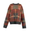 Pulls pour femmes Femmes Casual Manches longues Pull à carreaux en vrac Coréen Vintage Pulls en tricot Automne Hiver Patchwork Lazy Oaf Pull