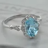 Anéis de cluster vintage moda azul cristal topázio aquamarine pedras preciosas diamante mulheres branco ouro prata cor jóias bijoux bague festa
