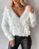 Kvinnors blusar 2024 Autumn Winter Pärled Cardigan tröja avslappnad snygg och bekväm topp