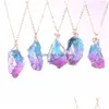 Zincirler 12 PCS Orgone Enerji Irregar Doğal Taş Kolye Tel Sargı Açık Kuvars Gökkuşağı Serides Sarkık Mücevher Zincirleri Delme Dhz3W