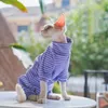 Cat Costumes Winter Clothes for Cat Stripped Cotton 4-legged Coat For Sphnx Long sleeves Undershirt for Kittens Devon Rex Jumpsuit 231212