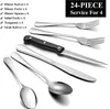 Cookware Sets 24Piece Flatware Set with Steak Knives Stainless Steel Silverware Cutlery Service for 4 Tableware Eating Utensils 231211