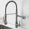 Kitchen Faucets Black and Golden Brass Pulling Sink Dual Outlet WaterCold Washing Basin Tap Deck Mounted Spring Mixer Taps 231211