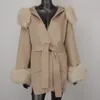 Fourrure Femme Bluenessfair 2023 Femmes Veste d'hiver Cachemire Laine Mélanges Manteau Lâche Faux Col Poignets Épais Chaud Survêtement Streetwear