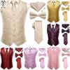 Mäns västar Hi-Tie-märke Silk Mens Vests Red Blue Green Gold Waistcoat Tie Bowtie Hanky ​​Mufflinks Set midjejacka för män Bröllopskontor 231212