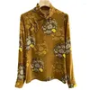 Women's Blouses Satin Floral Shirts Silk Chinese Style O-Neck Ladies Clothing Loose Long Sleeves FASHION Vintage Tops YCMYUNYAN