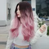 Pelucas de cosplay Peluca de mujer Cabello largo y rizado Ondas grandes Separación central Púrpura Melocotón Degradado Cubierta completa para la cabeza Cabello sintético y realista 231211