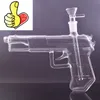 Partihandel mini kreativ pistolform Hosah Glass Tobaksrökning Rörvatten dab riggapsapah bong med 14 mm manlig oljebrännare eller rökning torr örtskål