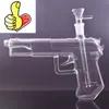 Groothandel MINI Creative GUN Shape waterpijp Glas Tabak Pijp water dab Rig Waterpijp Bong met 14mm mannelijke oliebrander of roken droge kruidenkom