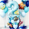 기타 이벤트 파티 용품 43pcs 호일 번호 바다 해양 세계 동물 풍선 세트 1st Boy Girl Happy Birthday Decor Otsuw