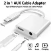 Adaptador de Cable auxiliar para Samsung, huawei, xiaomi, conector USB C a doble tipo C, 3, 5mm, Jack de carga, divisor 2 en 1